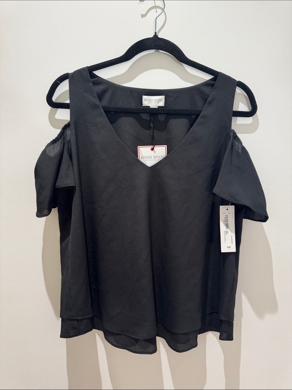 Bisou Bisou Black Cold-Shoulder V-Neck Blouse